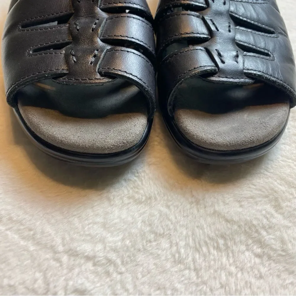 SAS Tripod Comfort Black Leather Slip On Sandals Size 10 N